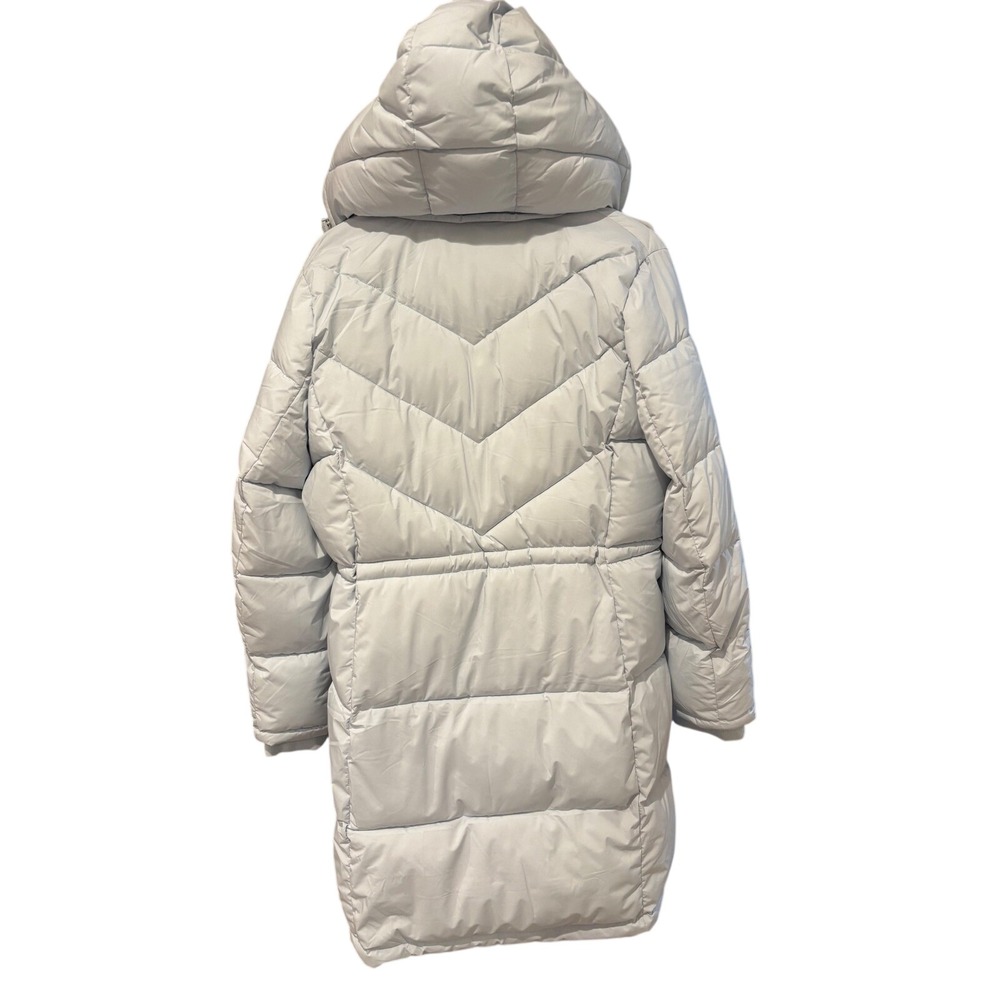 Calvin Klein Womens Ice Blue Long Chevron Puffer Coat Hooded Parka Jacket Large - Picture 4 of 4